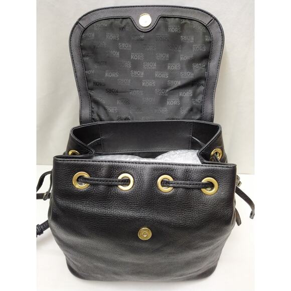 Michael Kors Black Pebbled Leather Top Handle Drawstring Backpack main image 6